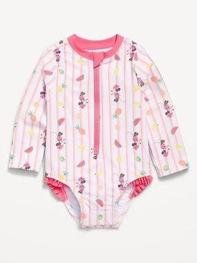 Disney Minnie Mouse Zip-Front Rashguard One-Piece Swimsuit Size 3-6M -NEW